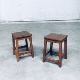 Set of Belgian Handcrafted Wooden Stools, 1940s
