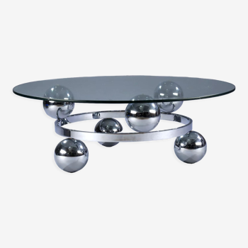 French sofa table in chromed steel in 'Sputnik' style