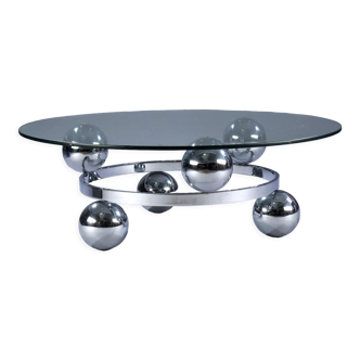 French sofa table in chromed steel in 'Sputnik' style