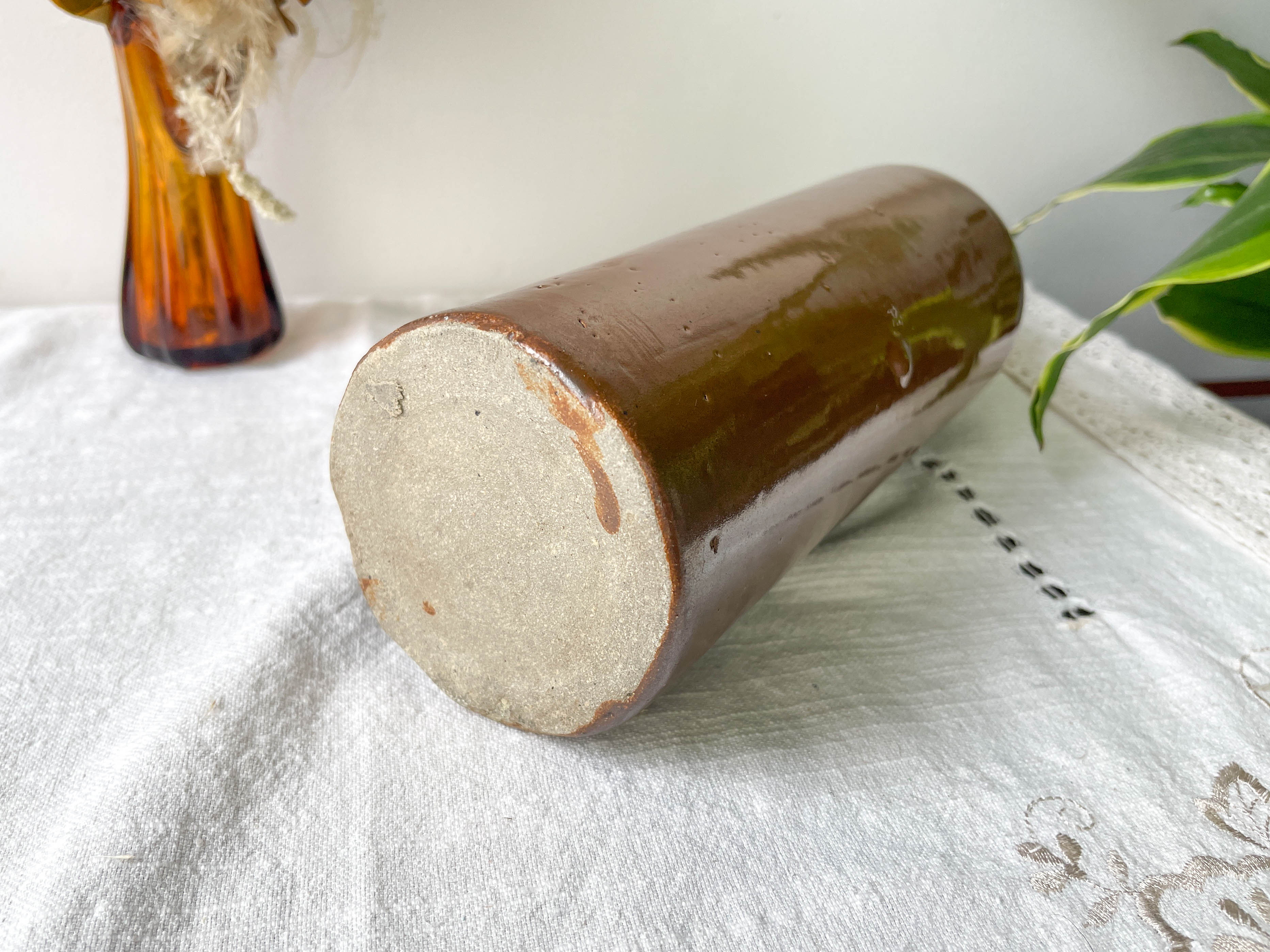 Vintage iridescent brown stoneware bottle