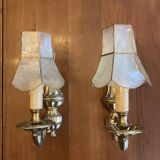 Set of 2 wall lights in genuine solid gilded bronze
