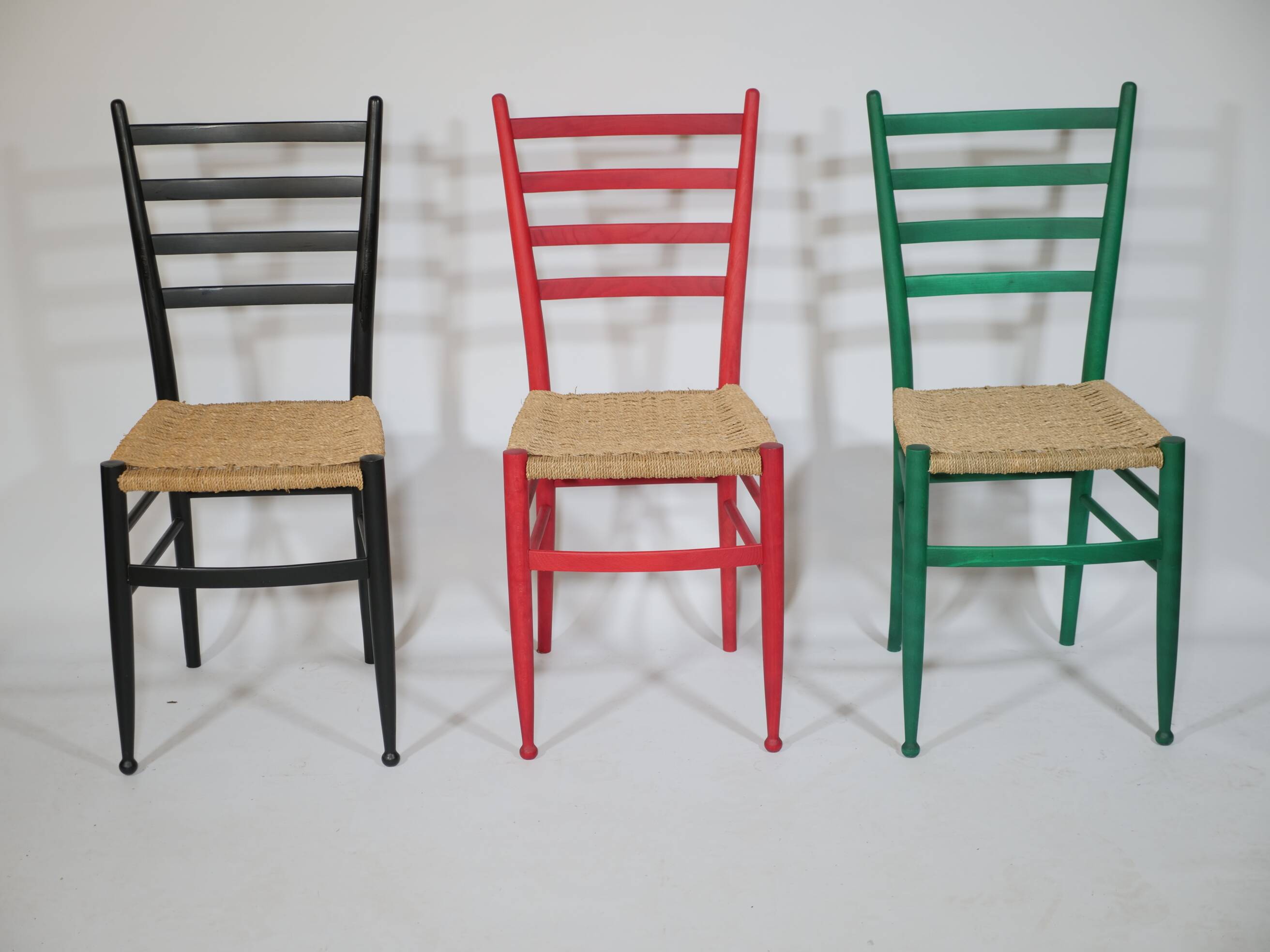 B&B Italy Wicker Chairs Table Colorful Mid-Century Design 60s 70s, Set of 5
