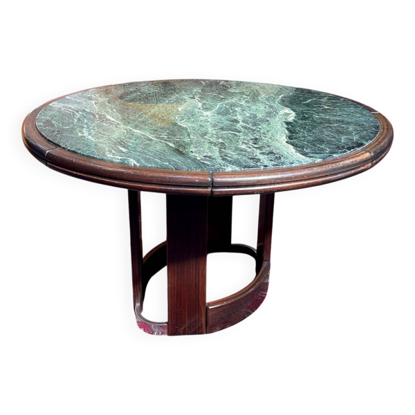 Table vintage en marbre vert de mer et bois de palissandre années 1970