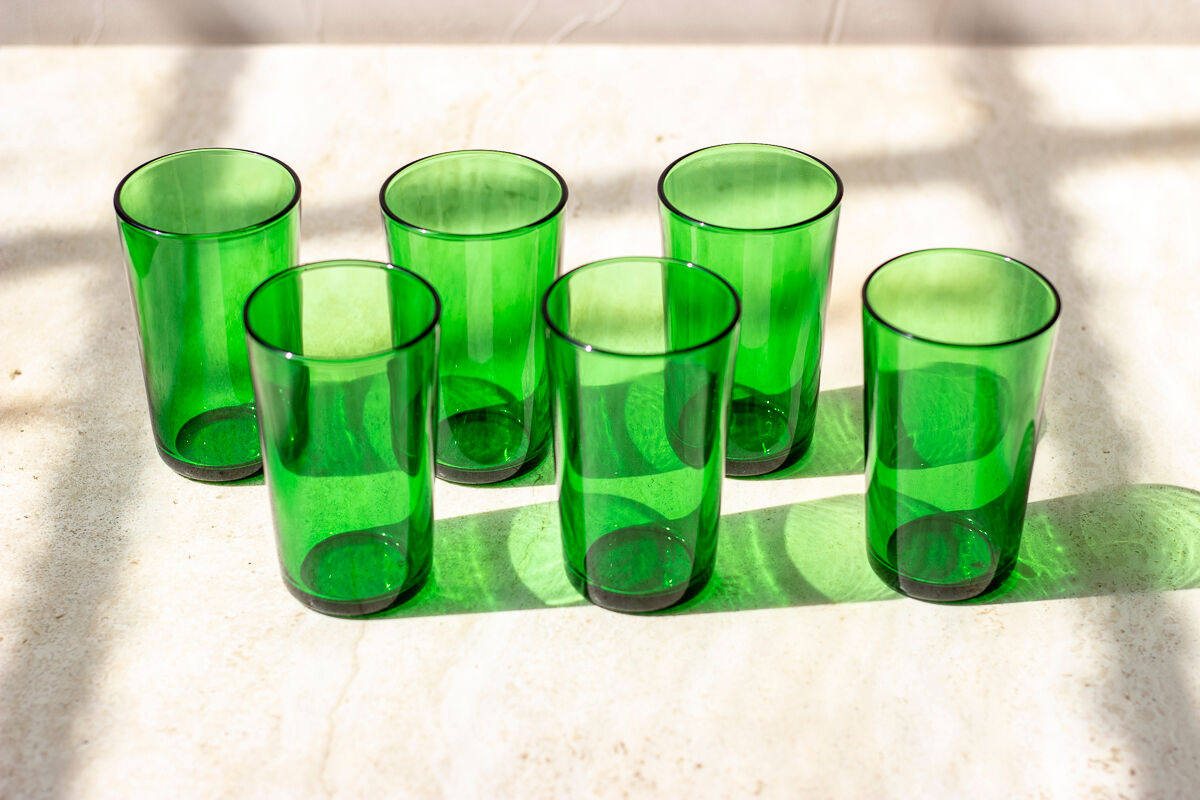 6 verres à eau verts vintage