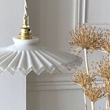 Pleated opaline pendant light
