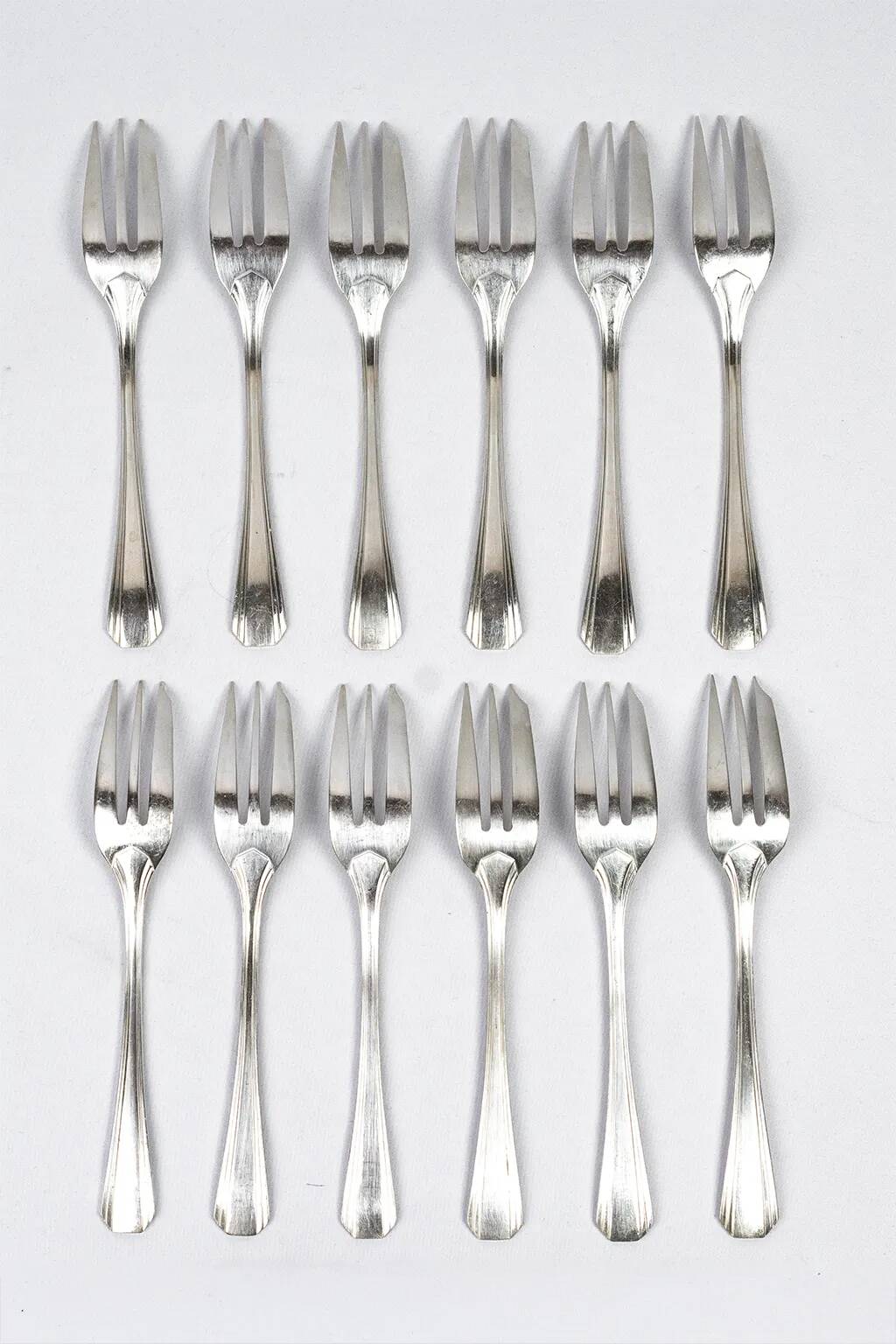 Christofle – 12 cake forks, Boréal model with original box