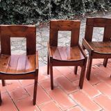 Brutalist Solid Pine Chairs Set of 4, 70s