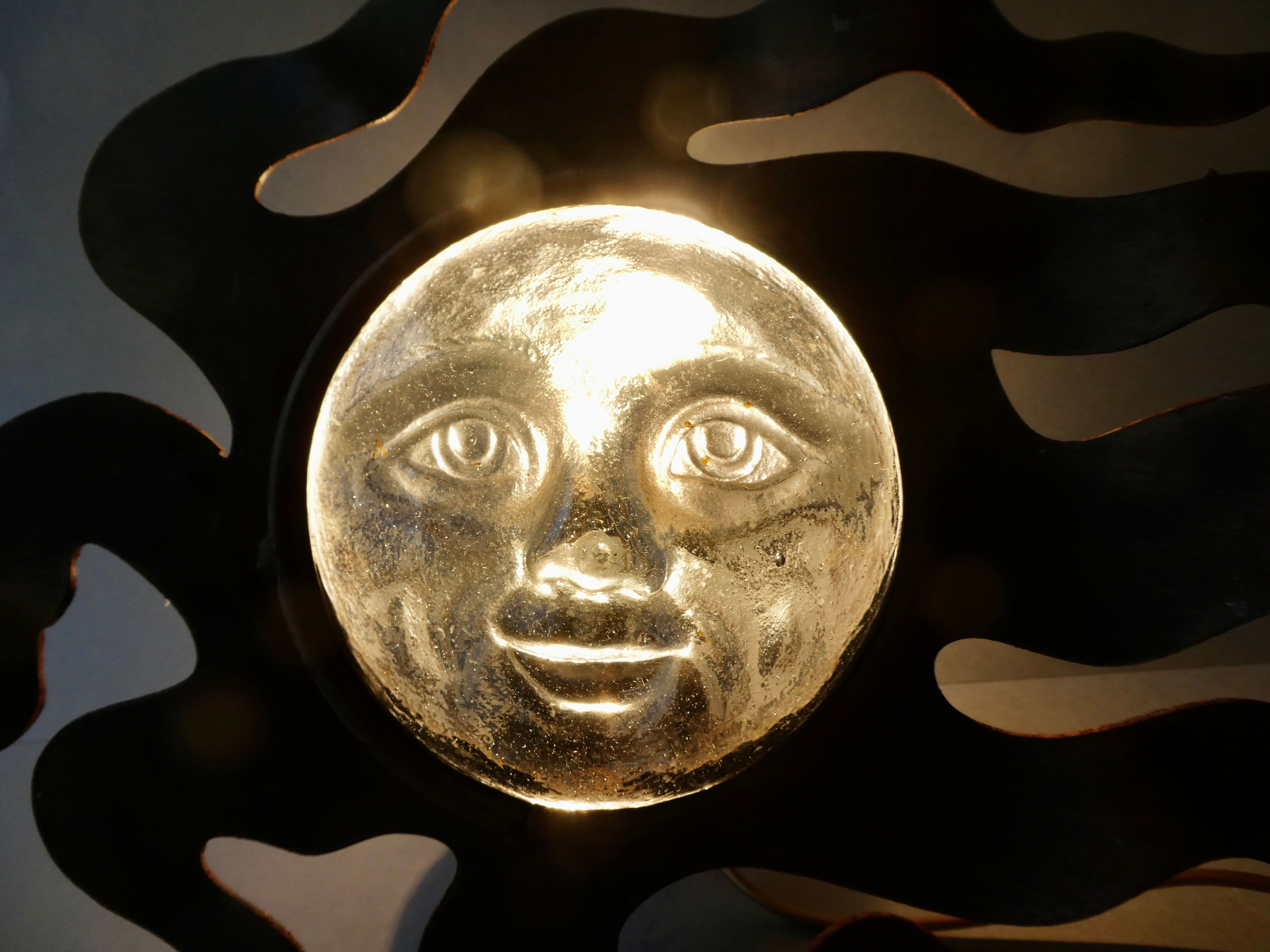 Sun lamp in metal and glass of the 80s