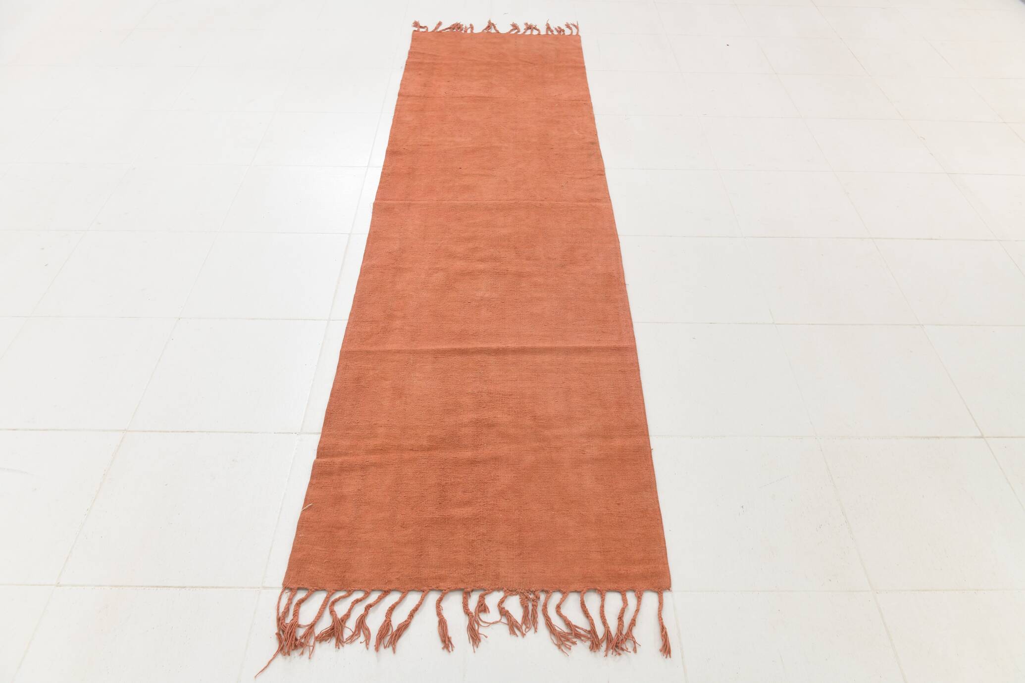 Tapis de couloir vintage orange brun terracotta, 75 x 279 cm