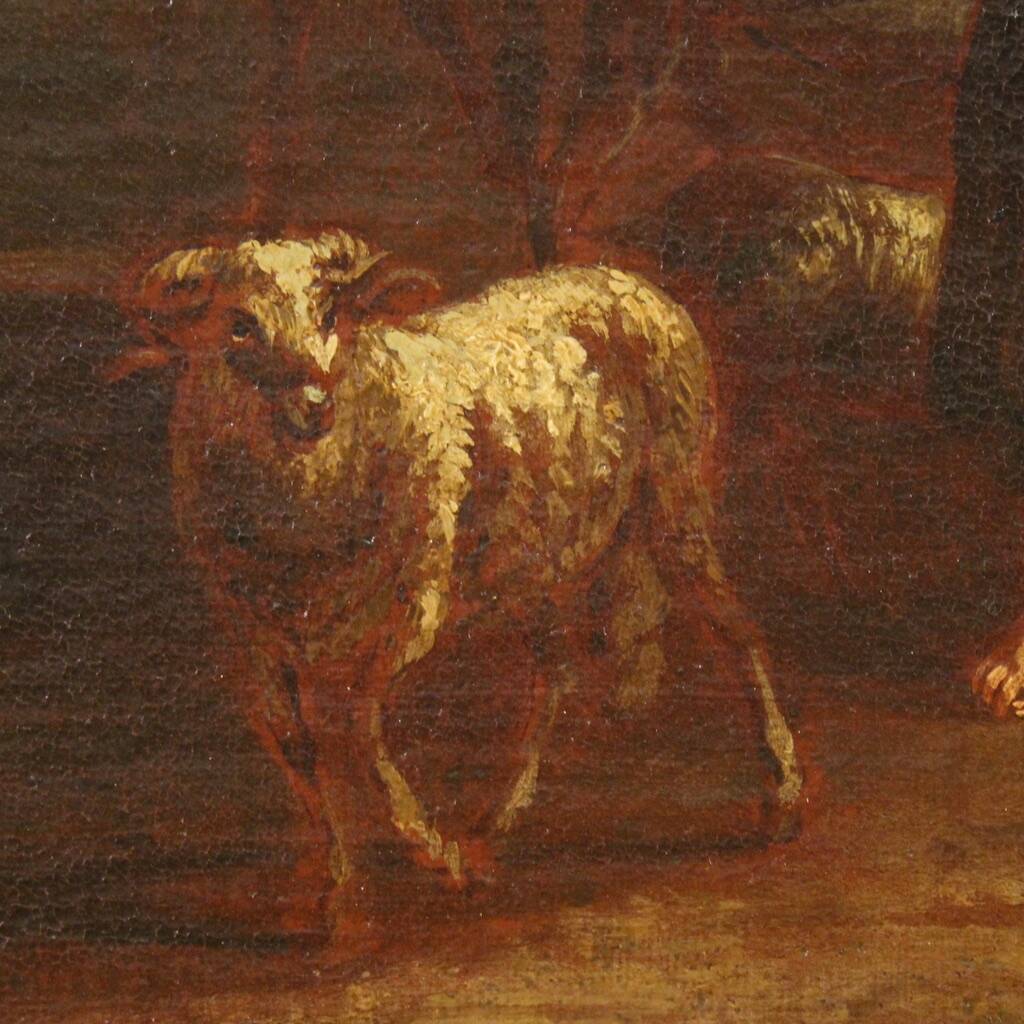 17th century bucolic landscape painting with figures, pastoral scene