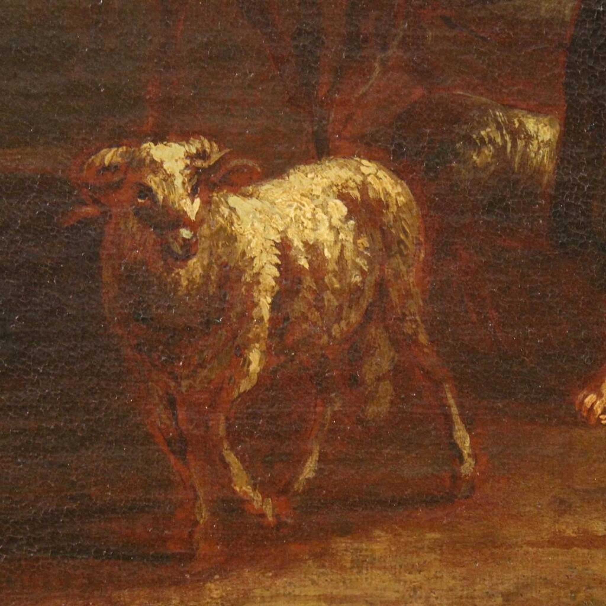 17th century bucolic landscape painting with figures, pastoral scene