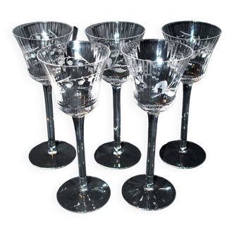 Saint-louis 5 verres à vin roemer thistle cristal gravé muguet côte vénitienne 20cm