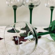 6 Alsace green foot wine glasses Luminarc France 14 cl