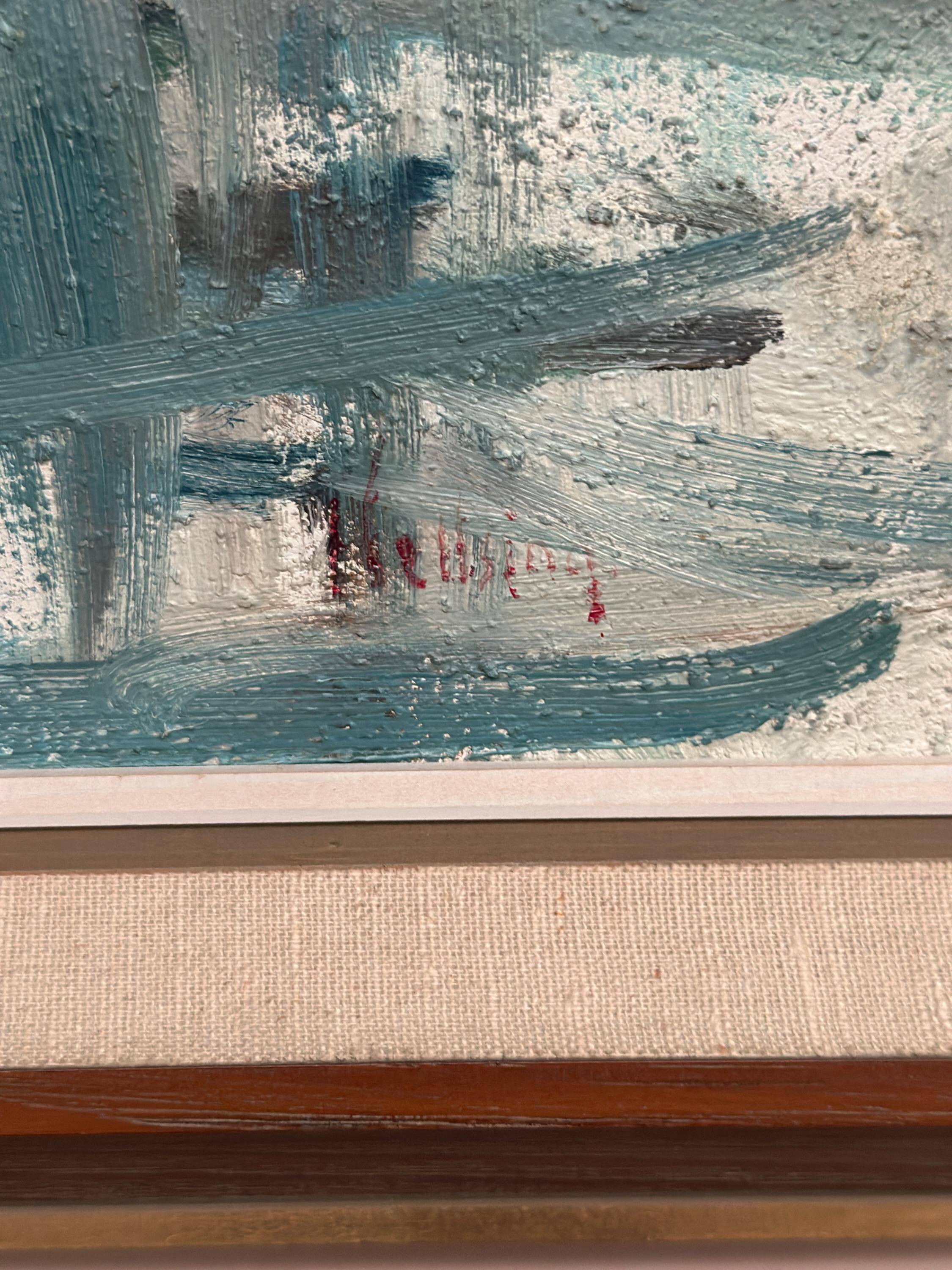 Huile sur panneau d'origine suédoise – « Motif de port » par Dag Björn Hellsing – Vintage et encadrée
