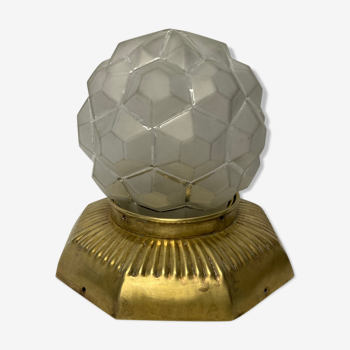 Art Deco, ceiling chandelier lamp ball facets brass