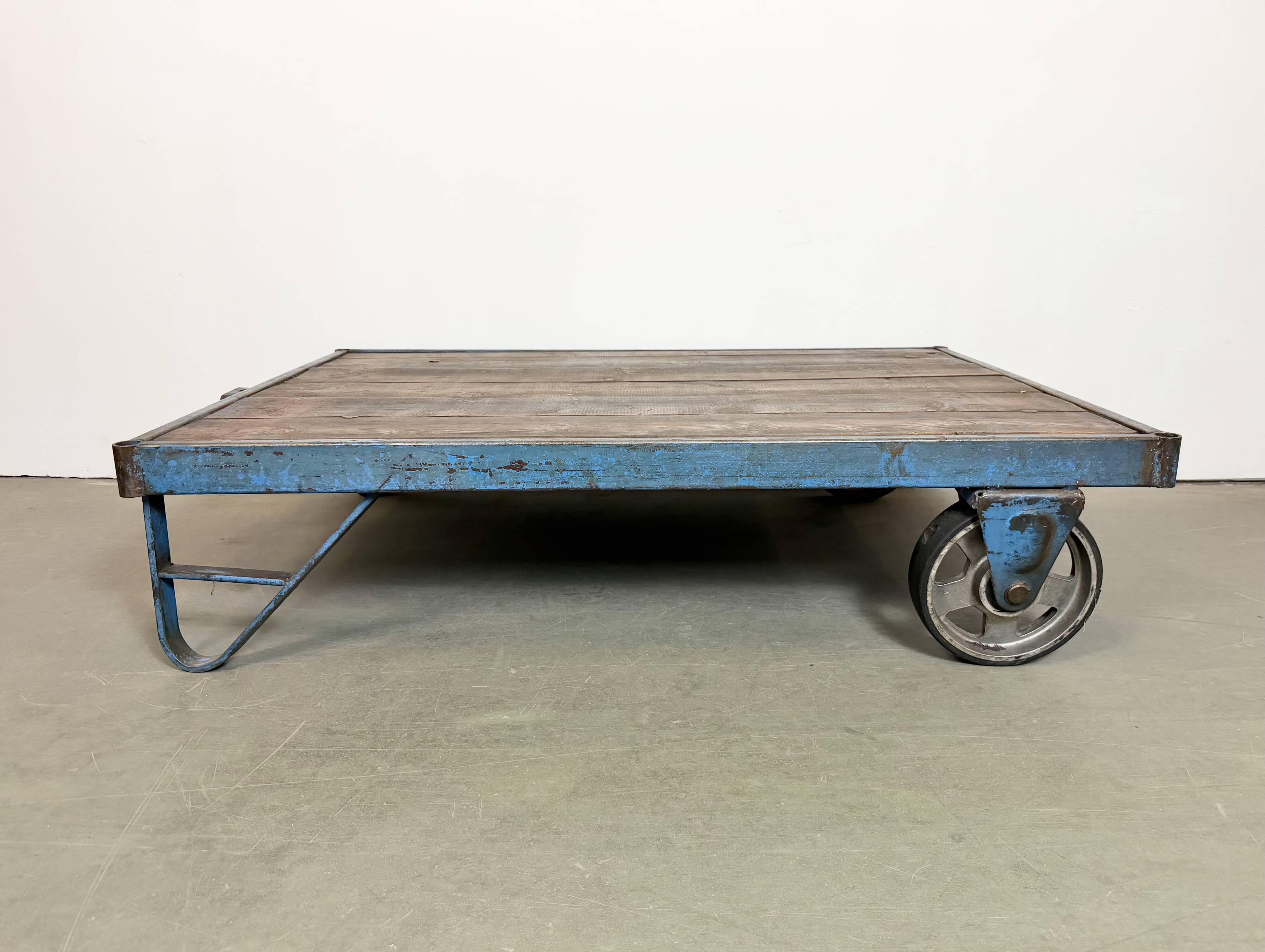 Large Blue Industrial Coffee Table Cart, 1960s