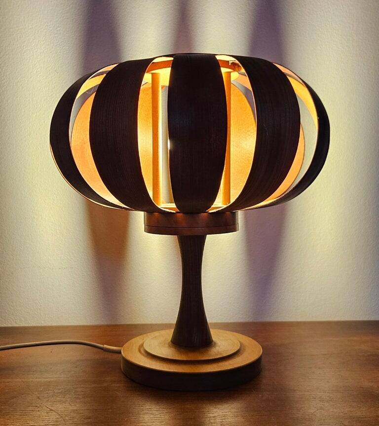 Very rare mid-century veneer table lamp, Denmark, 1960s