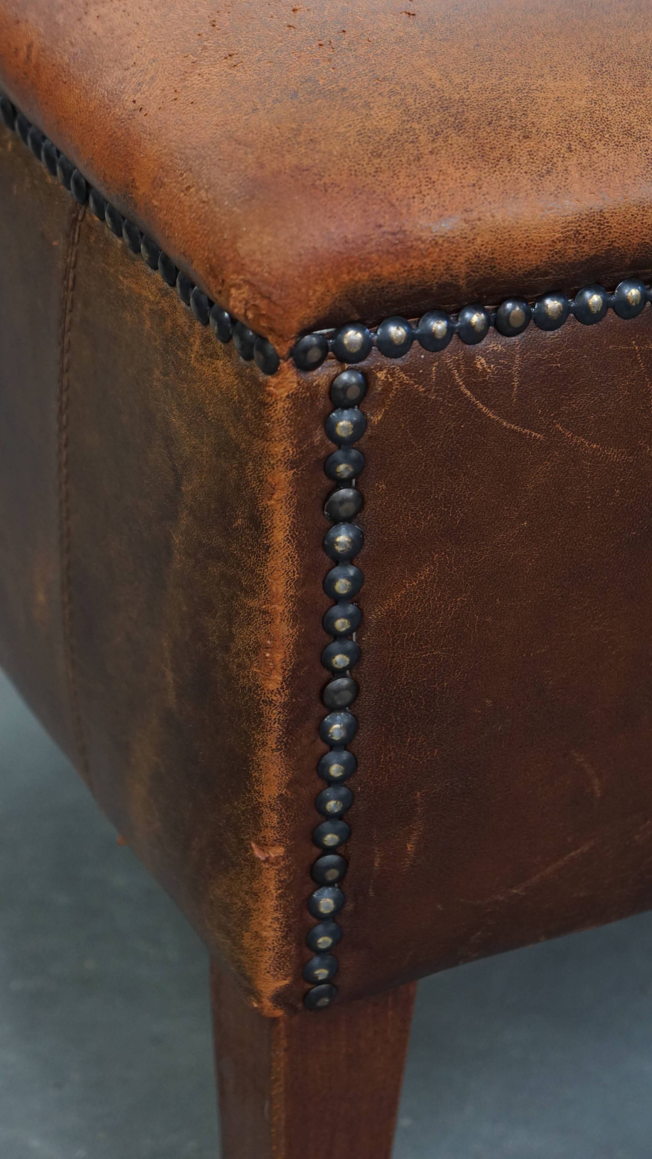 Vintage Sheepskin Leather Ottoman