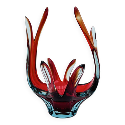 Coup Sculpture Murano Sommerso XXL Couronne Rouge Bleu Signée 1971