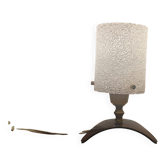 Lampe tripode vintage 60s/70s – Plexiglas fumé, Laiton & Verre givré granit