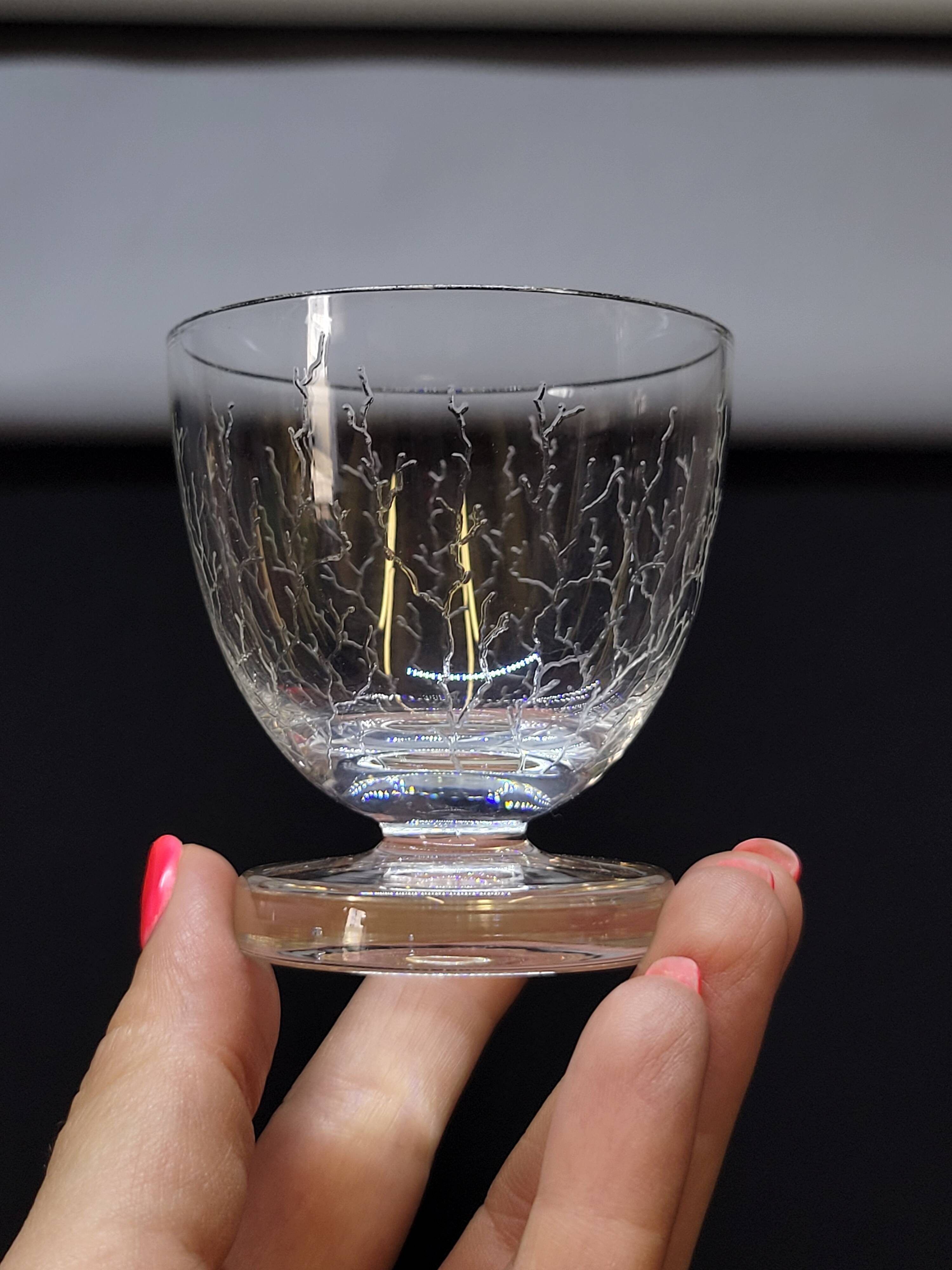 6 Cracked Engraved Crystal Liqueur/Digestif Glasses