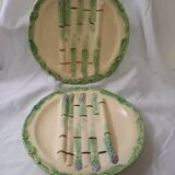 Set of 2 asparagus plates in barbotine, Longchamp earthenware, ironstone