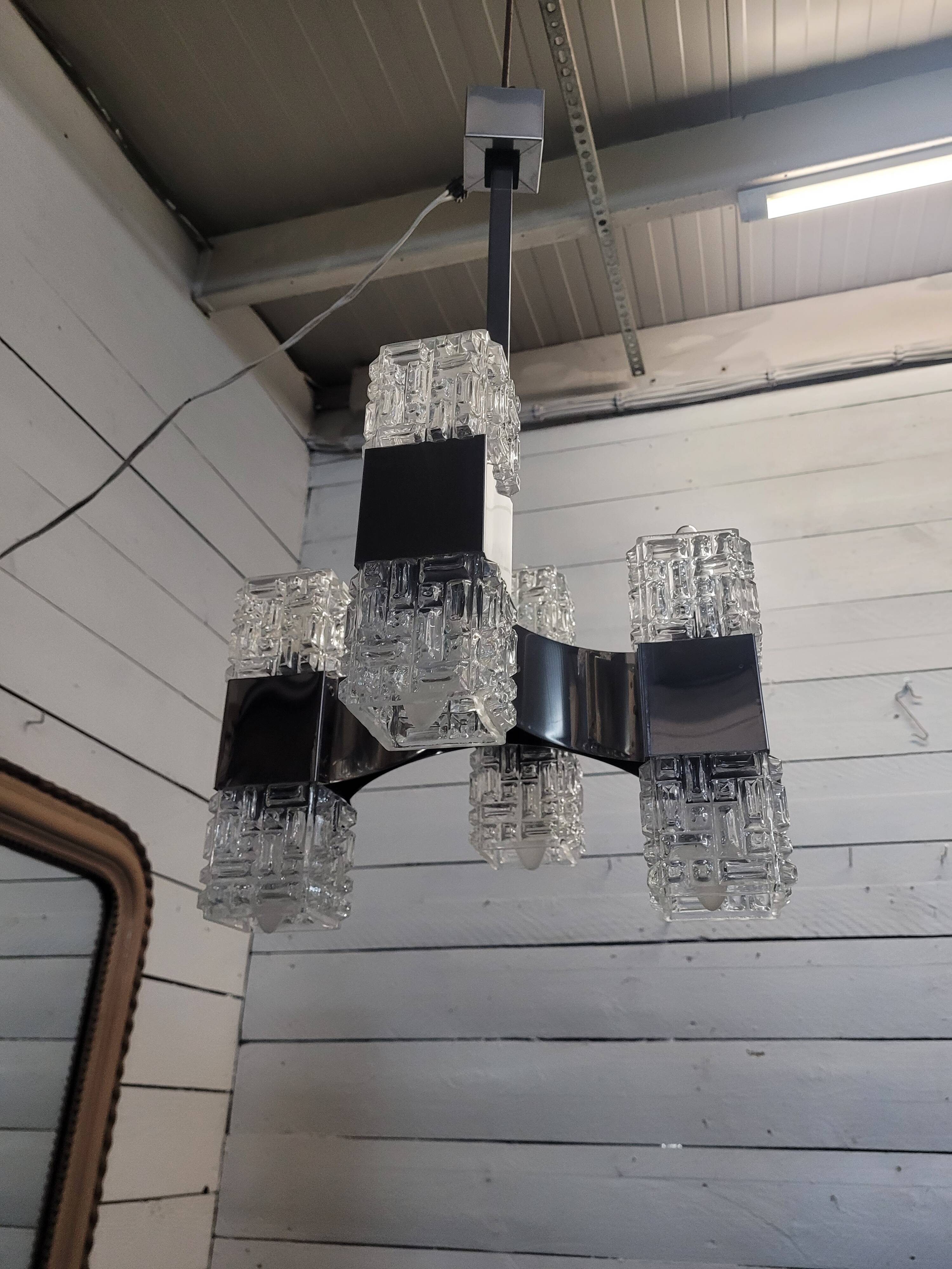 Chrome and glass pendant chandelier by Sciolari, Italy, 1960s