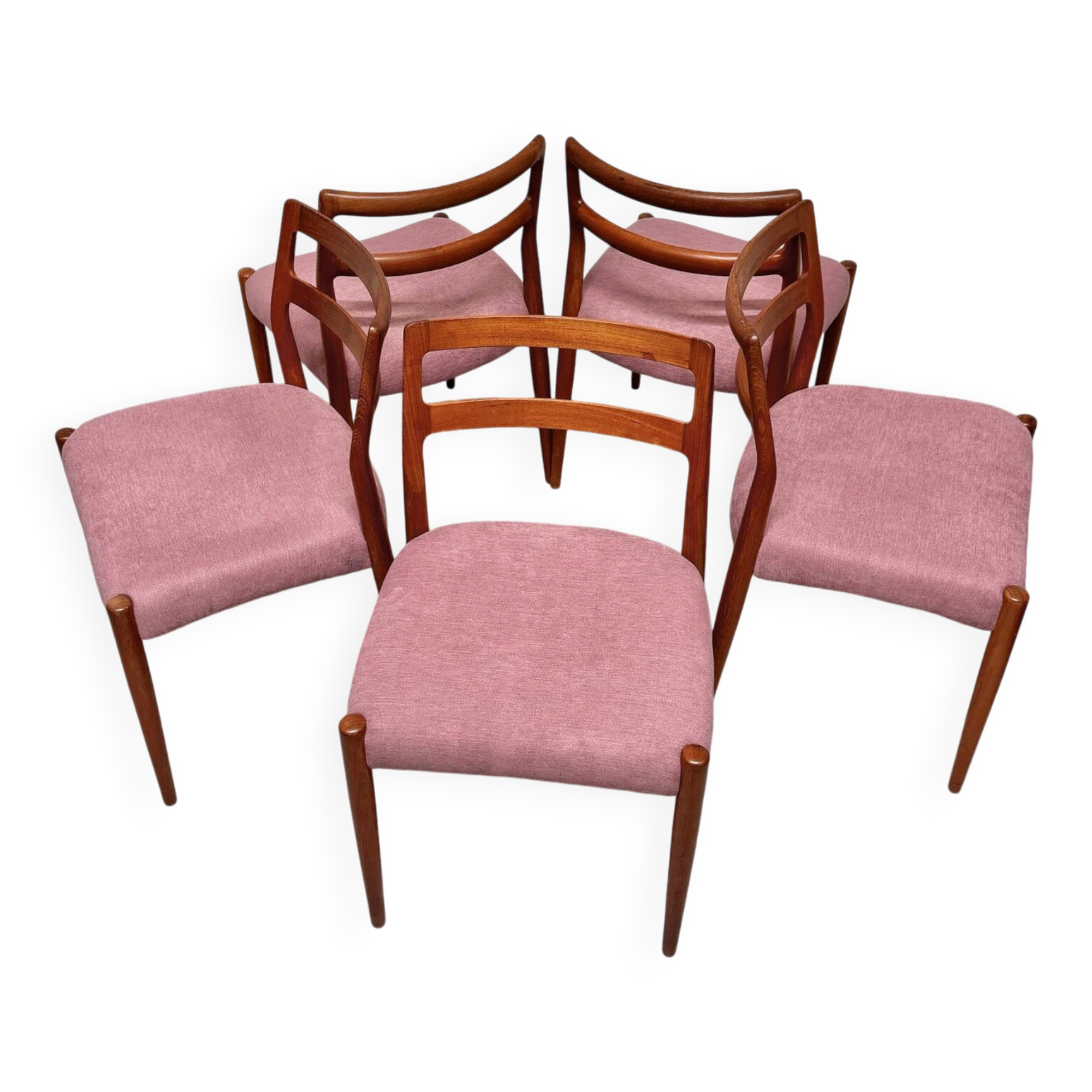 5x chaises de salle à manger en teck par johannes andersen pour uldum, années 1960