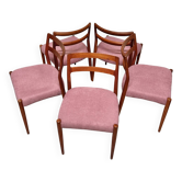 5x chaises de salle à manger en teck par johannes andersen pour uldum, années 1960