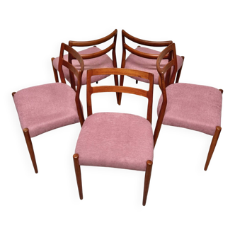 5x chaises de salle à manger en teck par johannes andersen pour uldum, années 1960