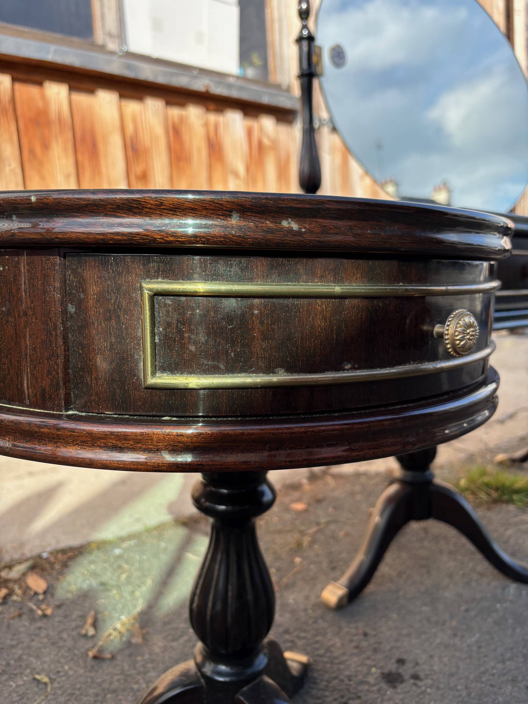 Vintage 1960s triptych hairdresser in mahogany – signed G. Blouin Nantes