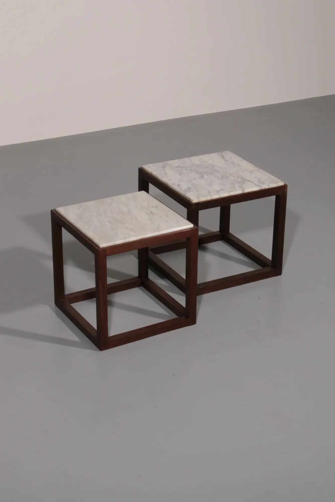 Rare 1970s cubic wenge & marble side tables by Claus Bonderup & Torsten Thorup