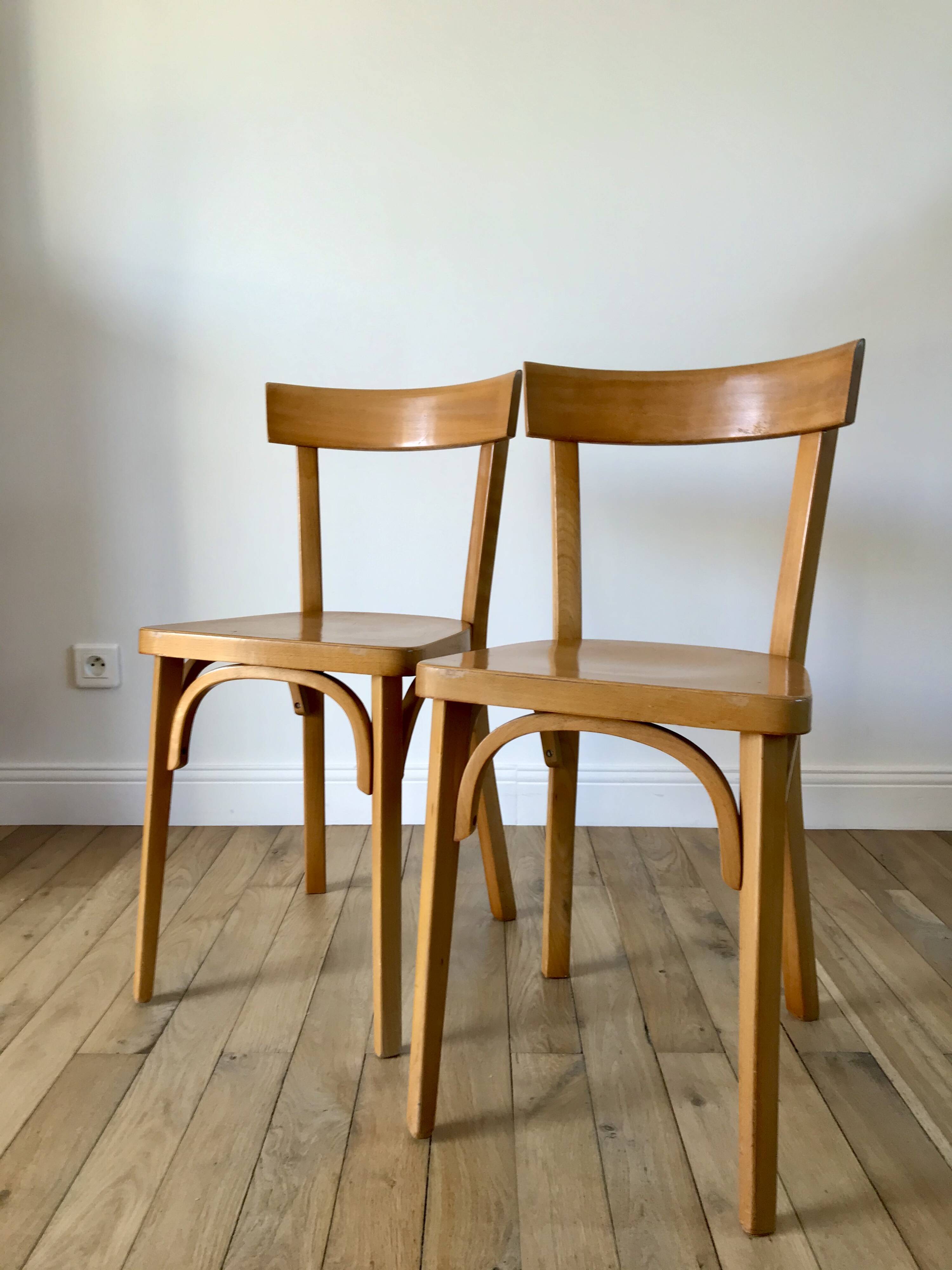 Set of 4 baumann bistro chairs in blond wood / honey stamped 40-50 years