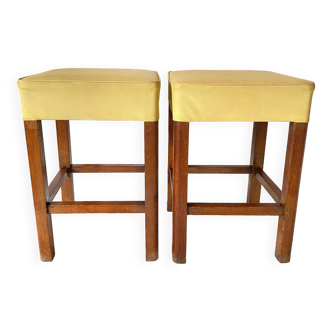 Tabourets en bois et skaï années 60