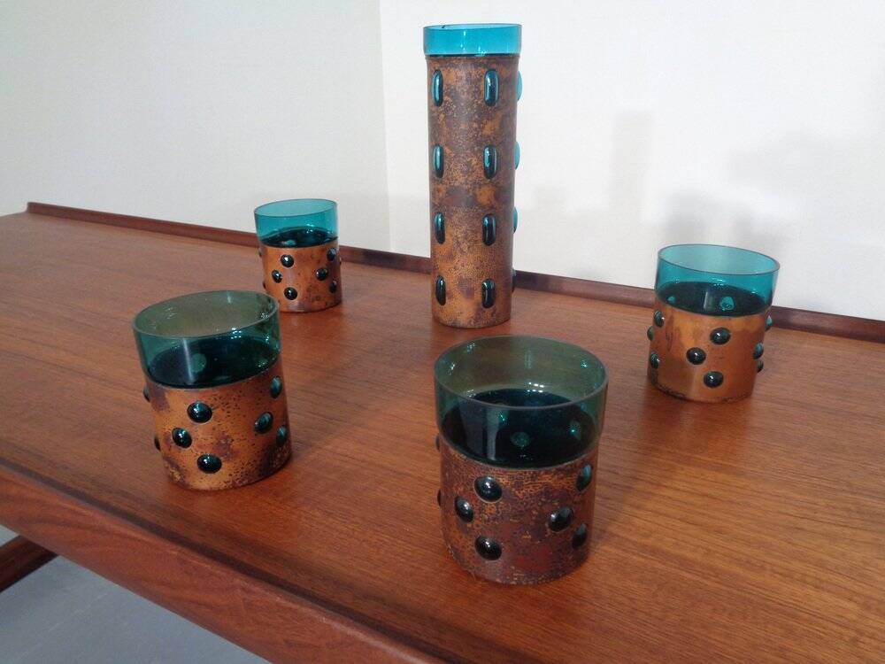 Copper and Glass Set by Nanny Still for Raak Amsterdam, 1970s, Set of 5