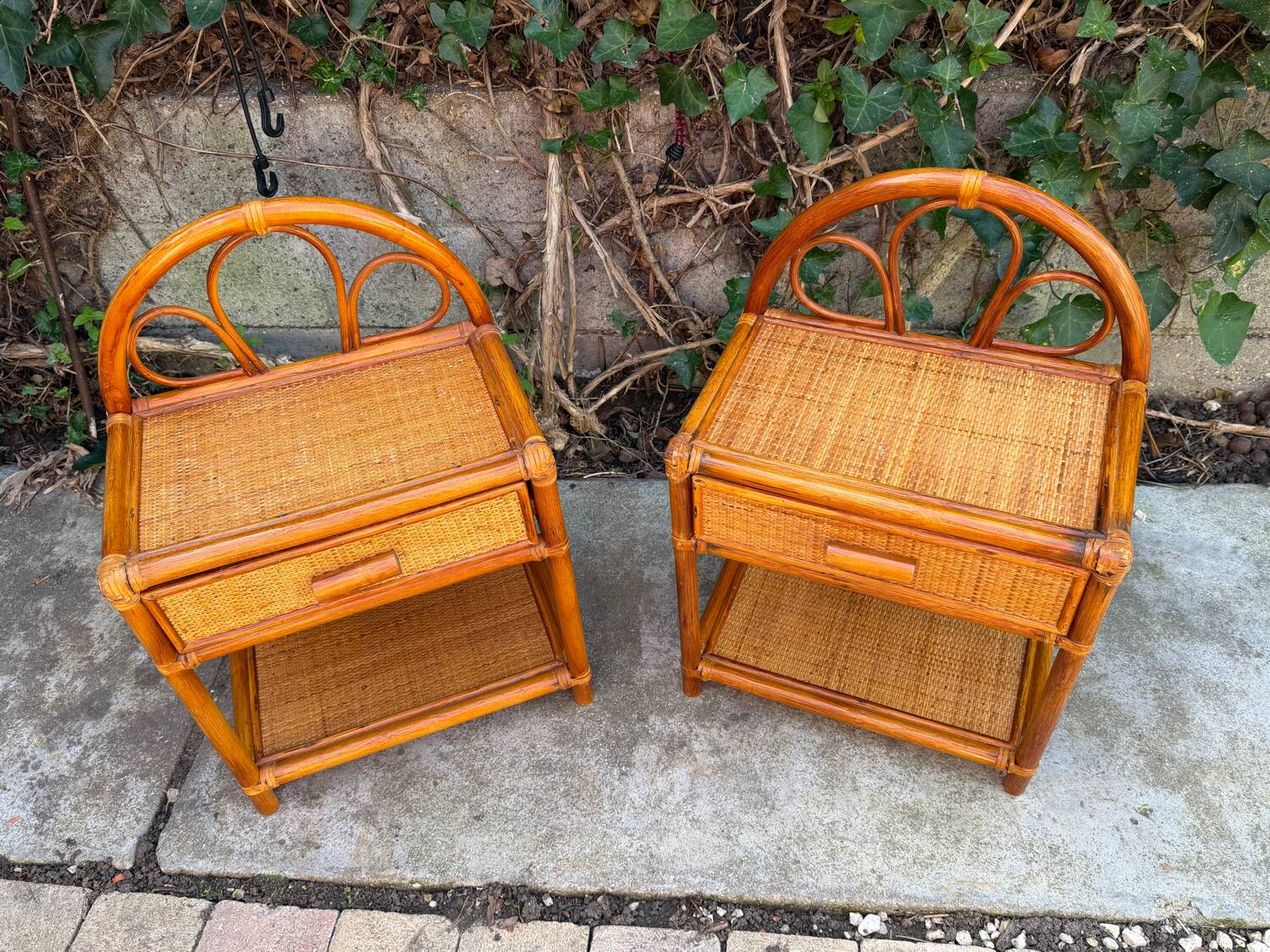 Paire de chevets en rotin 1960