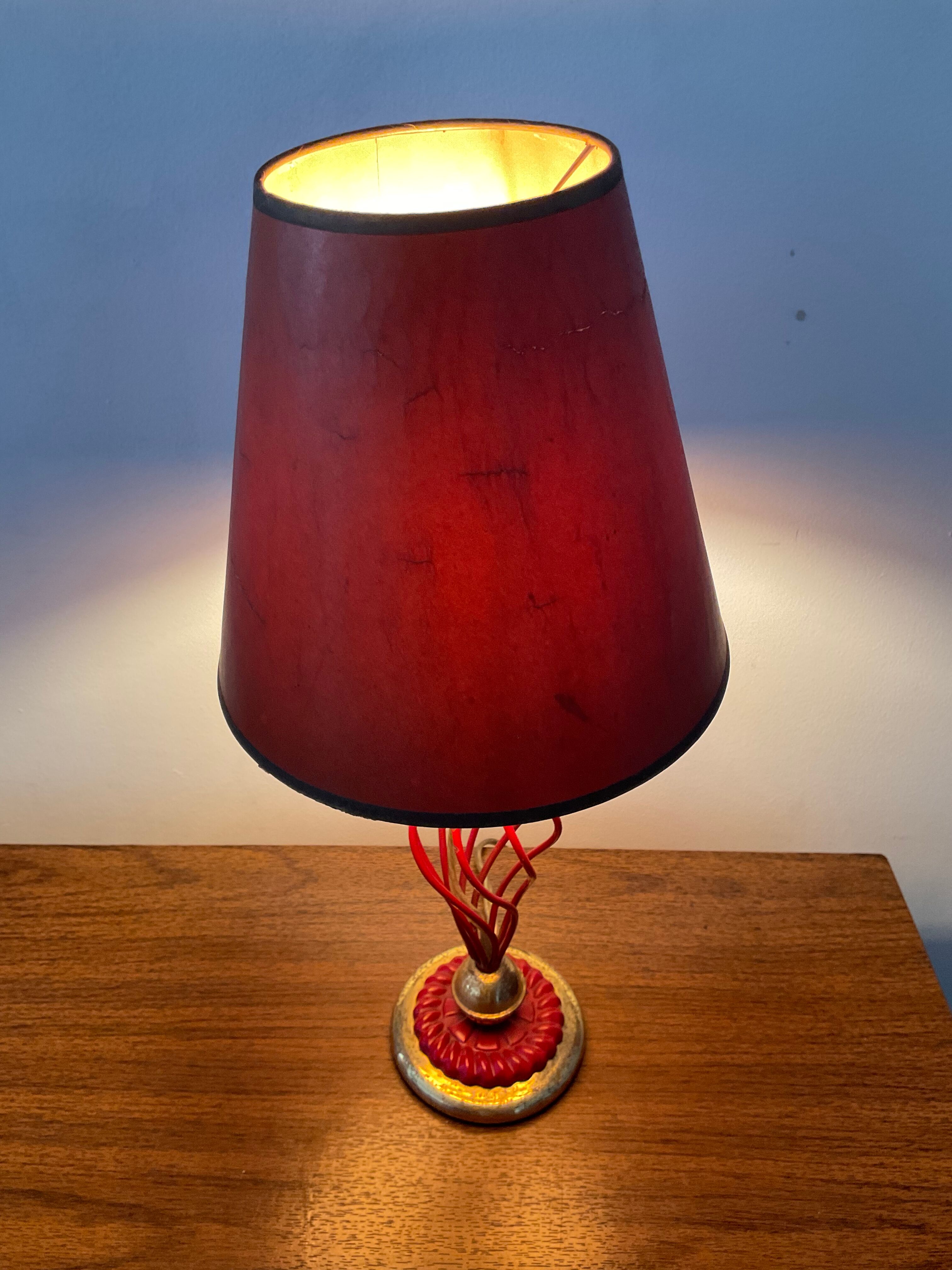 Vintage lamp from the 50s -60s brass and red metal