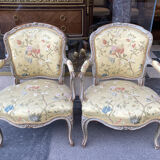 Pair of Louis XV style lacquered wood armchairs