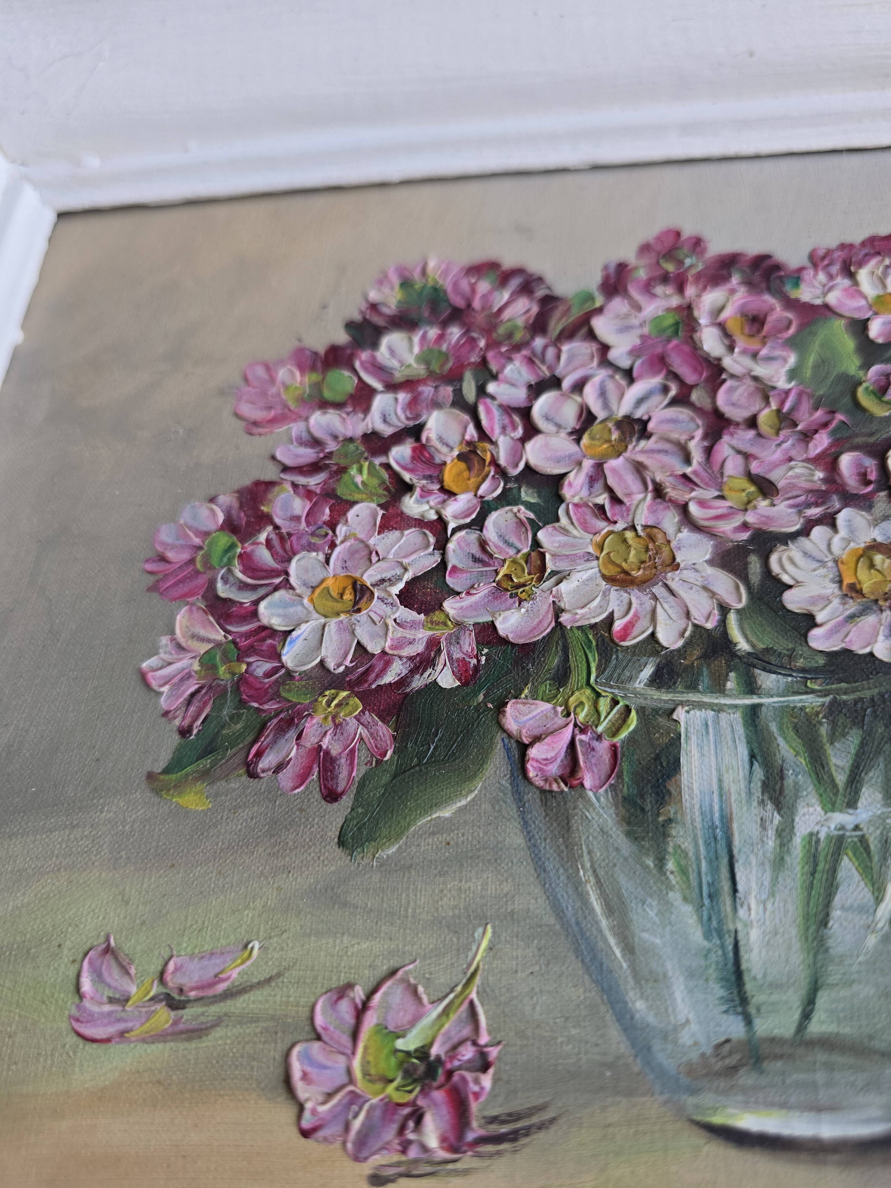 Tableau vintage bouquet de fleurs signé Girardot