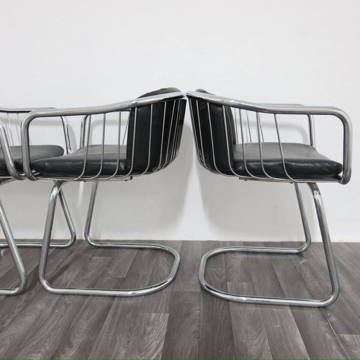 Steel Armchairs attributed to Gastone Rinaldi, 1970s, Set of 4