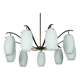 Rare Arredoluce Monza, 9-Light Brass and Opaline Glass Chandelier, Italy 19