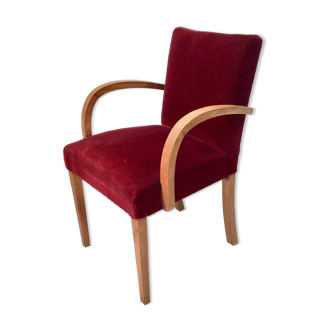 Fauteuil bridge en bois et velours rouge vers les années 1950-1960 dimension : H-81,5xL-52xPr-50cm-