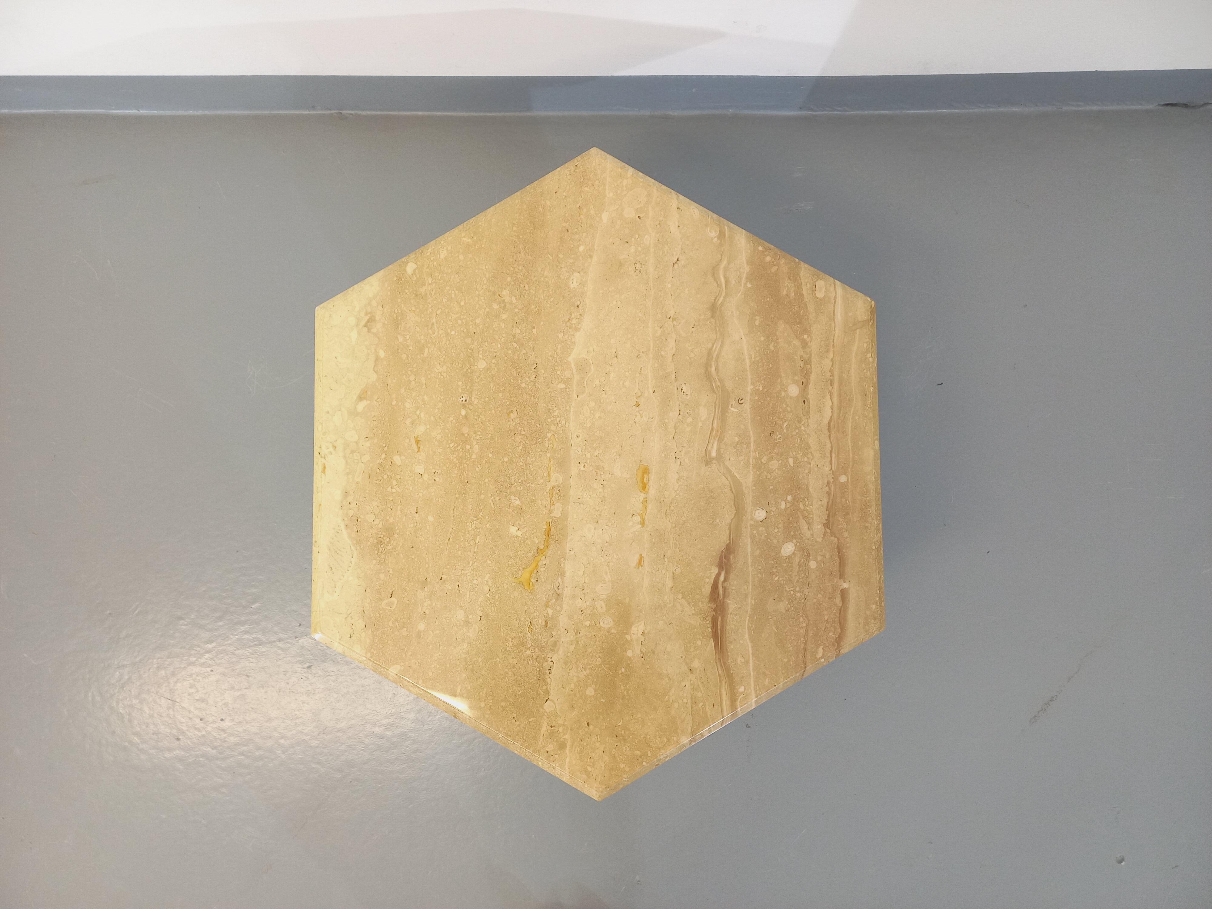 Vintage travertine hexagonal coffee table from the 70s 80s