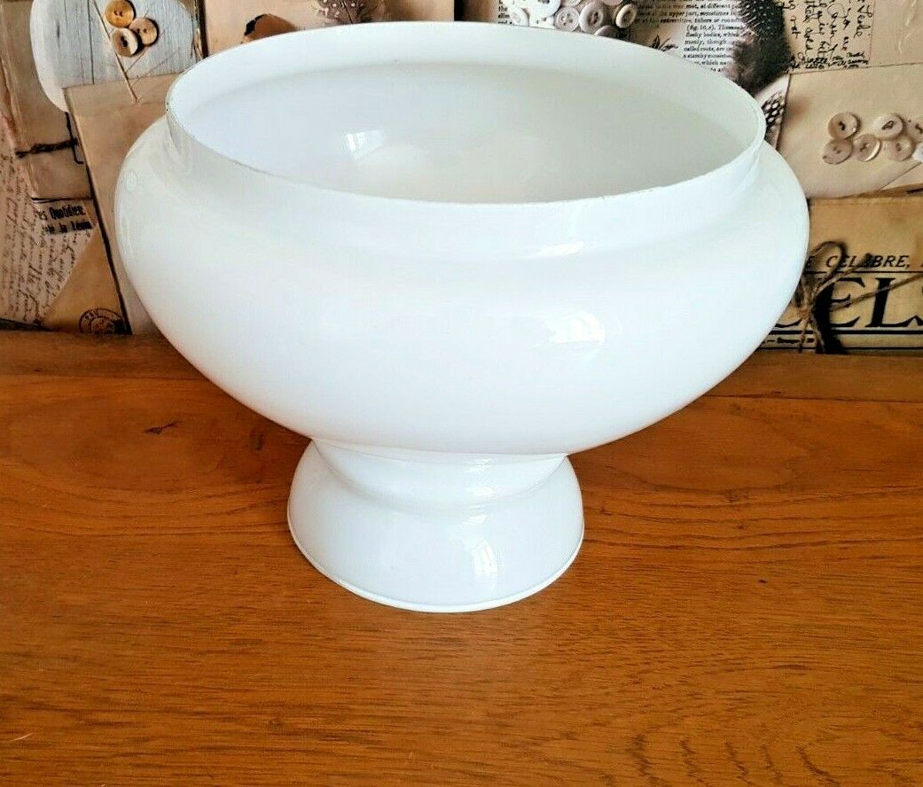 Vintage French White Opaque Round Glass Lantern Replacement Shade 3543