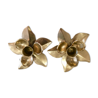 Flower candlestick in vintage brass