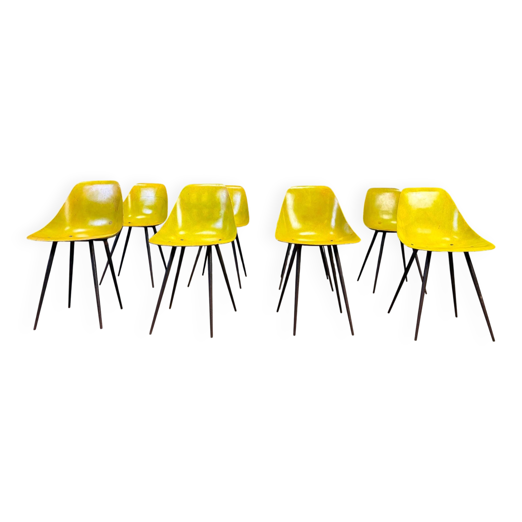 Mid-century fiberglass Coccinelle chairs by Rene Jean Caillette, 1950s - set of 8