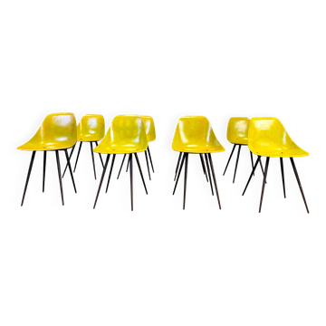 Mid-century fiberglass Coccinelle chairs by Rene Jean Caillette, 1950s - set of 8