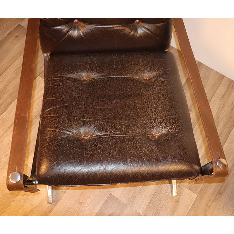 Pair of leather and chrome metal armchairs 1970