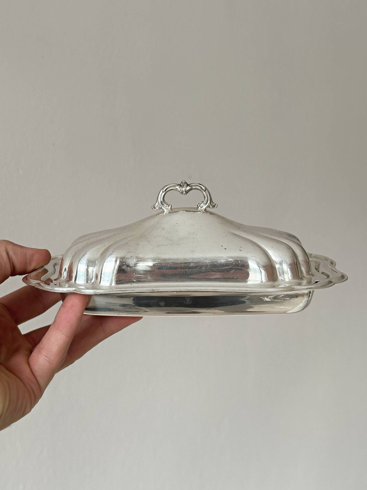 Antique silver butter dish with lid