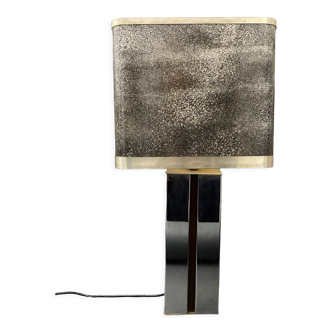 Chrome metal lamp with its 1970 lampshade